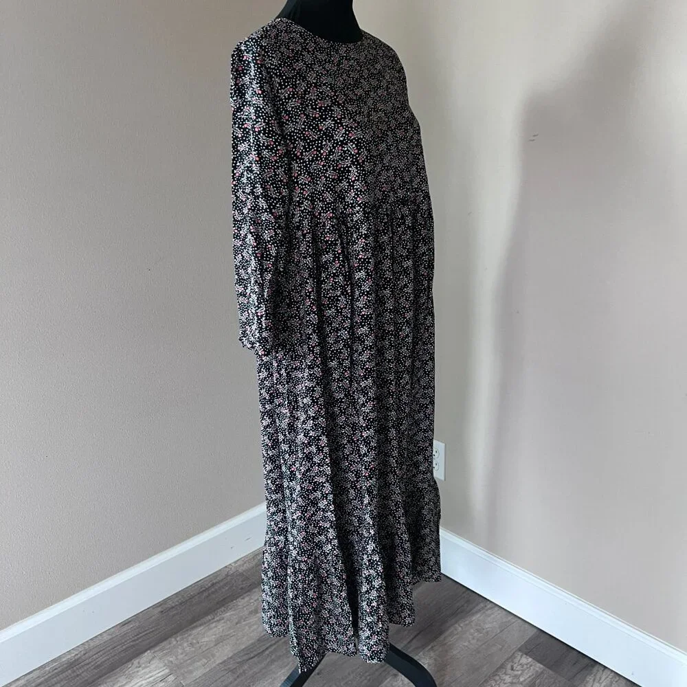 Ann Taylor LOFT Women's Long Sleeve Floral Midi Dress - Size S - Black Floral - Picture 3 of 9